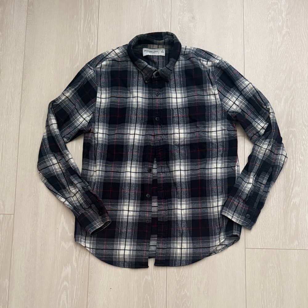 Abercrombie & Fitch Men's Plaid Shirt - Blue, White, Red